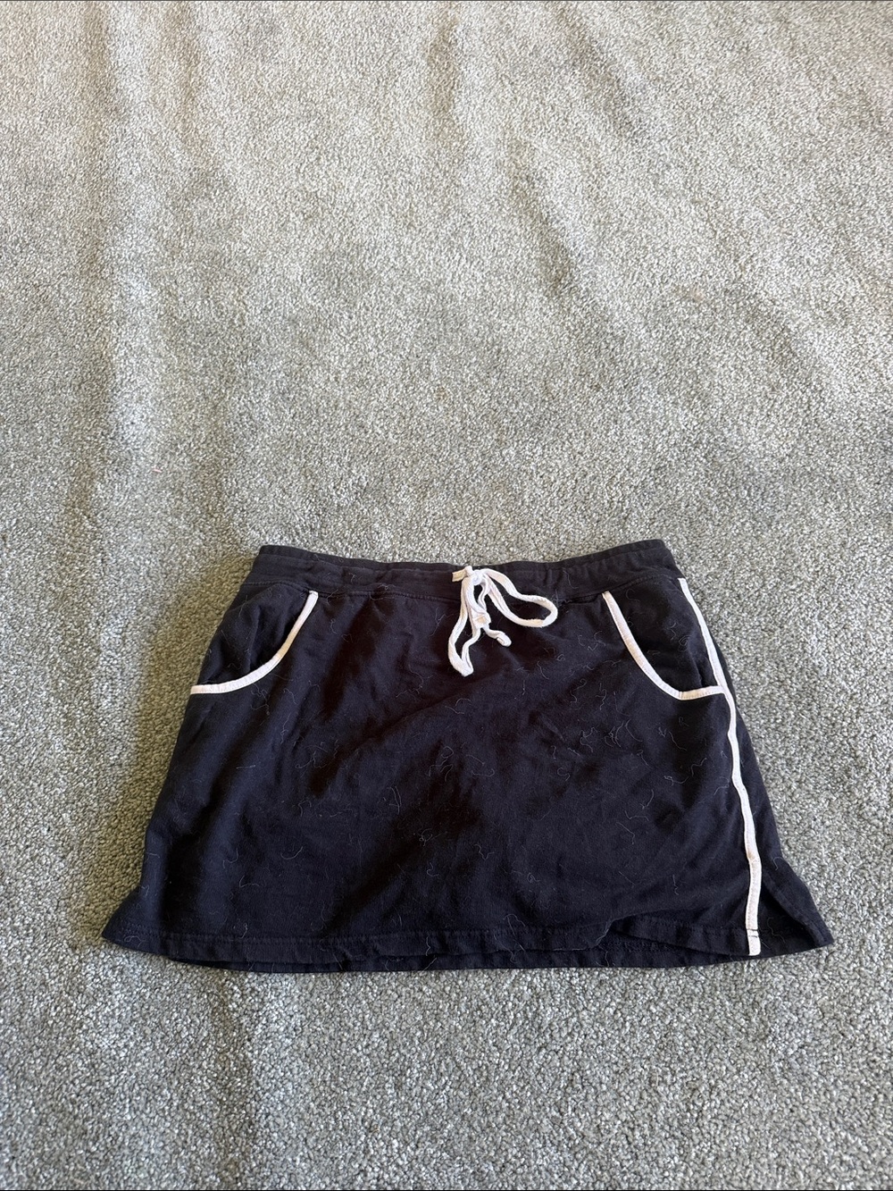 Casual Black Mini Skirt with White Trim and Drawstring